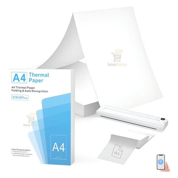 Impressora Térmica Papel A4 Portátil Bluetooth + 100 Folhas Branco 127/220v
